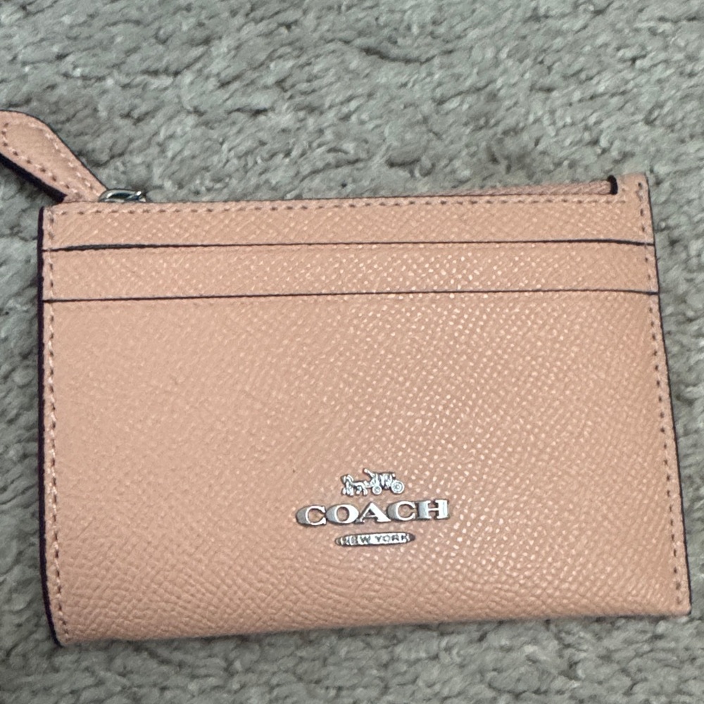 Coach Blush Pink Pebbled Leather Card Holder with Silver Logo - NWT